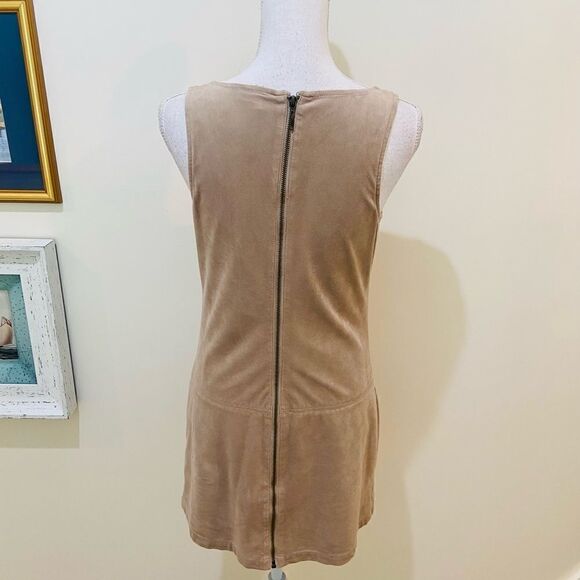 Guess micro suede biege tan sleeveless mini dress lined zippered pockets sz 4 - Picture 9 of 13